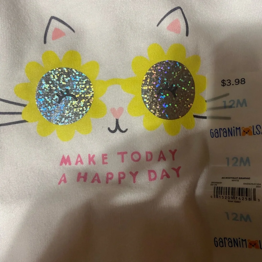 Garanimals White Onesie with Cat‎ and Sunglasses Design- Set of 2